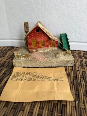 Vintage Dolly Toy Co Putz House Miniature Cottage w Original Typed Poem